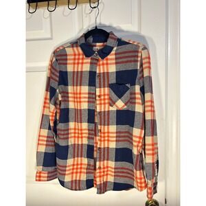 Field Stream Womens Plaid Flannel Shirt Button Down Long‎ Sleeve Orange Blue MD